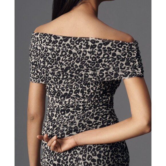 Maeve Anthropologie Womens Off-The-Shoulder Leopard Print Mesh Top XL Black - Picture 2 of 7